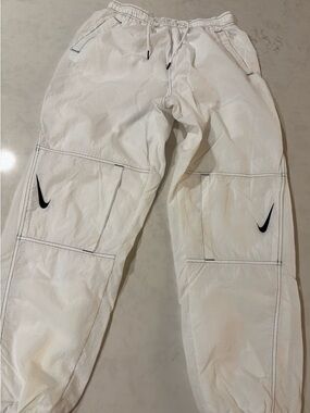 Nike White Cargo Jogger Pants with Black Swooshes